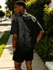 Cross Border Men's Summer Fashion Casual Lion Pattern Short Sleeved T Shirt With Hot Fix Rhinestone Design_viptrois.com
