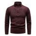 Men's Fleece-Lined Knit Sweater Jacket - Warm Winter Pullover With Stand Collar, Loose Fit, Solid Color, Plus Size Options_viptrois.com