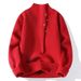 Men's Chunky Knit Sweater – Half Turtleneck & Asymmetrical Buttons (Red/Black/Gray/White, Sizes M-4XL)_viptrois.com
