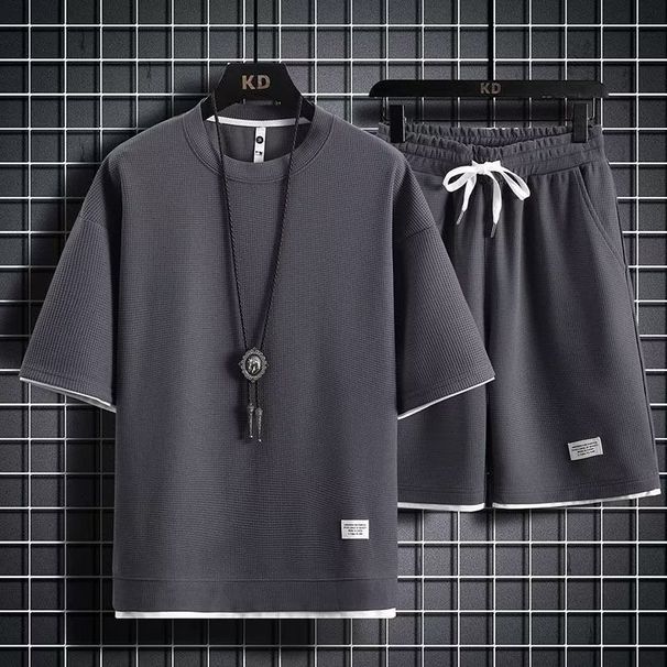 Men's Short Sleeved Shorts Wholesale Loose Fake Two Piece Spot_viptrois.com