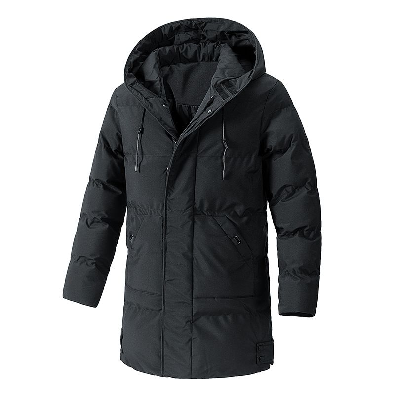 Men's Longline Hooded Padded Coat - Slim-Fit Winter Jacket With Multiple Pockets, Water-Resistant Polyester_viptrois.com