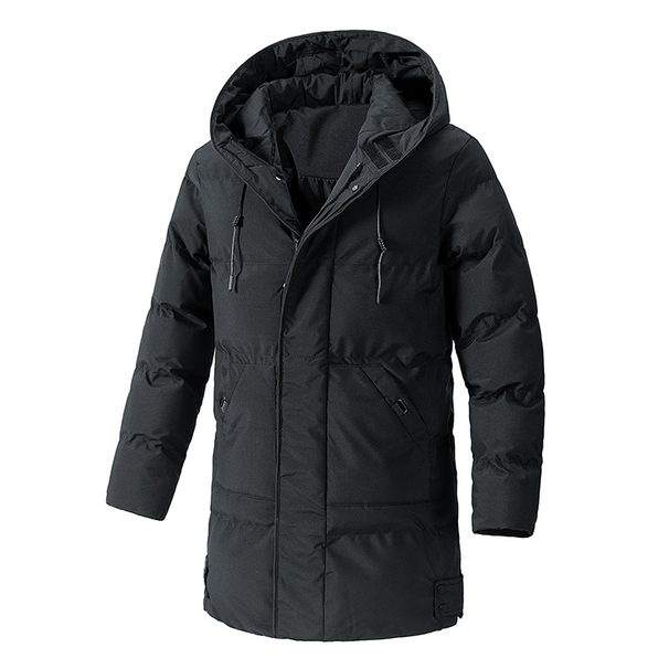 Men's Longline Hooded Padded Coat - Slim-Fit Winter Jacket With Multiple Pockets, Water-Resistant Polyester_viptrois.com