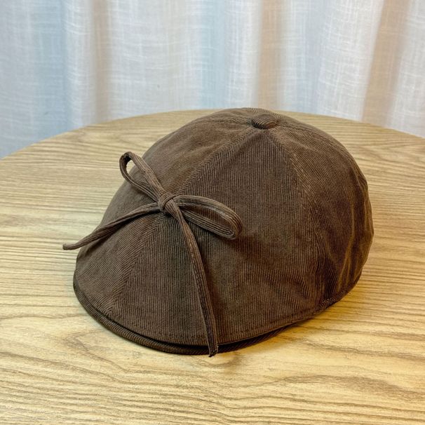 High Quality Artistic Style Bow Duckbill Hat For Children, Autumn And Winter Corduroy Newsboy Hat, Reverse Wearing Forward Hat_viptrois.com