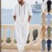 New Autumn Linen Men's Casual Suit - Loose-fitting Hooded Henry Shirt With Long Sleeves And Long Pants Set_viptrois.com