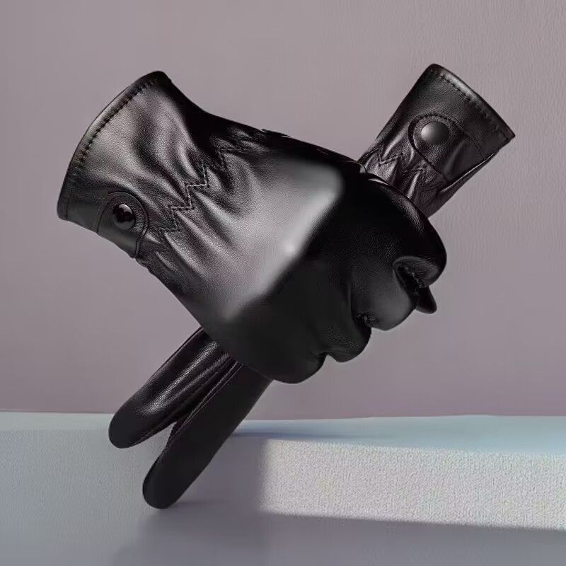 Touch screen PU leather gloves Men's PU cycling plus fleece warm women's ski gloves_viptrois.com