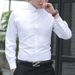 Men's Long Sleeved White Business Casual Professional Formal Wear Korean Version Trendy Solid_viptrois.com