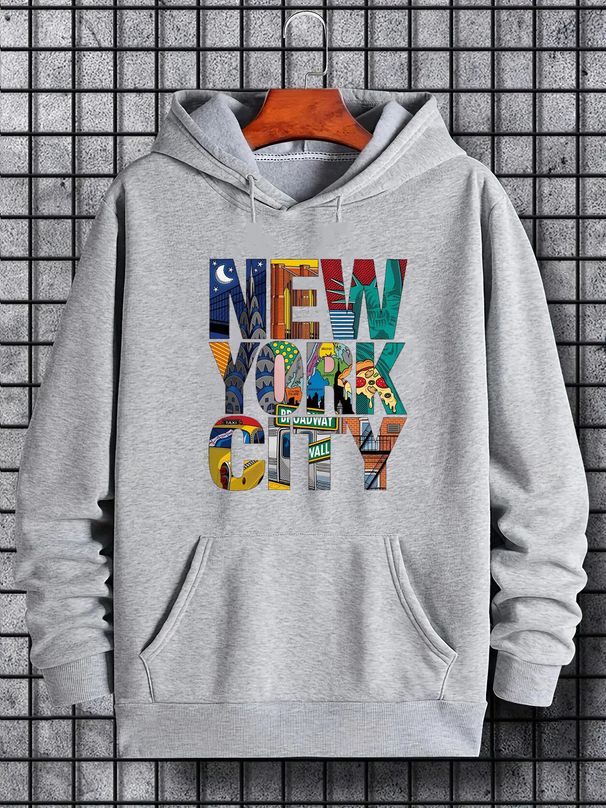 Men's Autumn And Winter Casual Fashion Loose Hooded Sweatshirt New York Letter Printed Warm Long Sleeved Pullover_viptrois.com