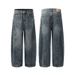 Men's Clothing Distressed Washed Scimitar Wide Leg Jeans For Men And Women Loose Drape Trendy Long Trousers_viptrois.com