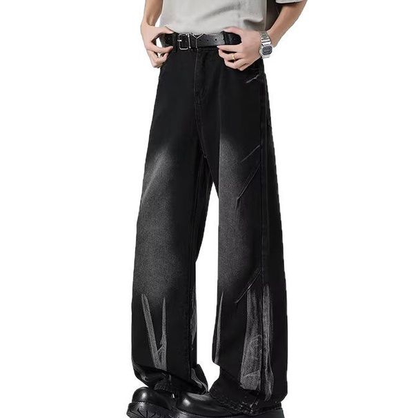 High Street Tie Dyed Jeans Men And Women Summer New Style Drape Design Pleated Loose Straight Casual Wide Leg Trousers Men_viptrois.com