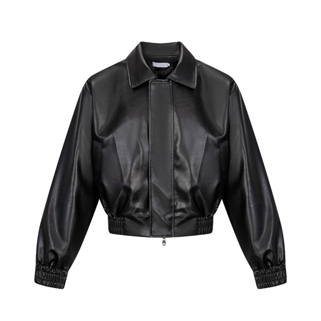 Trendy Short Padded Shoulder Jacket Men's Spring/Autumn New Loose Retro Leather Outerwear Top_viptrois.com