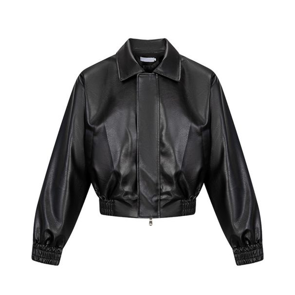 Trendy Short Padded Shoulder Jacket Men's Spring/Autumn New Loose Retro Leather Outerwear Top_viptrois.com