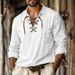 Men's Lapel Tie Cotton And Linen Solid Color Long Sleeved Shirt European Size Youth Fitted Shirt_viptrois.com