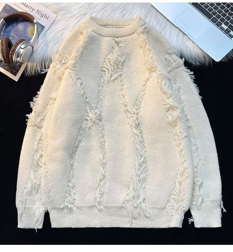 Autumn Coat Men's Trendy Patch Loose Knit Sweater Round Neck Versatile Sweater_viptrois.com
