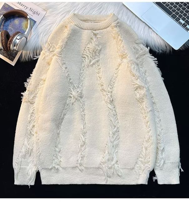 Autumn Coat Men's Trendy Patch Loose Knit Sweater Round Neck Versatile Sweater_viptrois.com