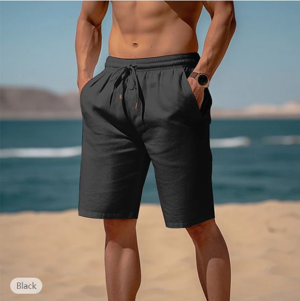Men's Clothing Summer Beach Shorts Drawstring Elastic Waist Straight Tube Flat Comfortable Breathable Shorts_viptrois.com