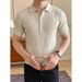 Men's Wheat Ear Pattern Knitted Polo Shirt Breathable Cool Business Casual Short Sleeve T-Shirt Straight Shoulder Summer Old Fashion_viptrois.com