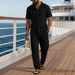 Men's Clothing Men's Summer Casual Loose Shirt And Pants Set Solid Color Simple Lapel Cotton Linen Two Piece Short Sleeve_viptrois.com