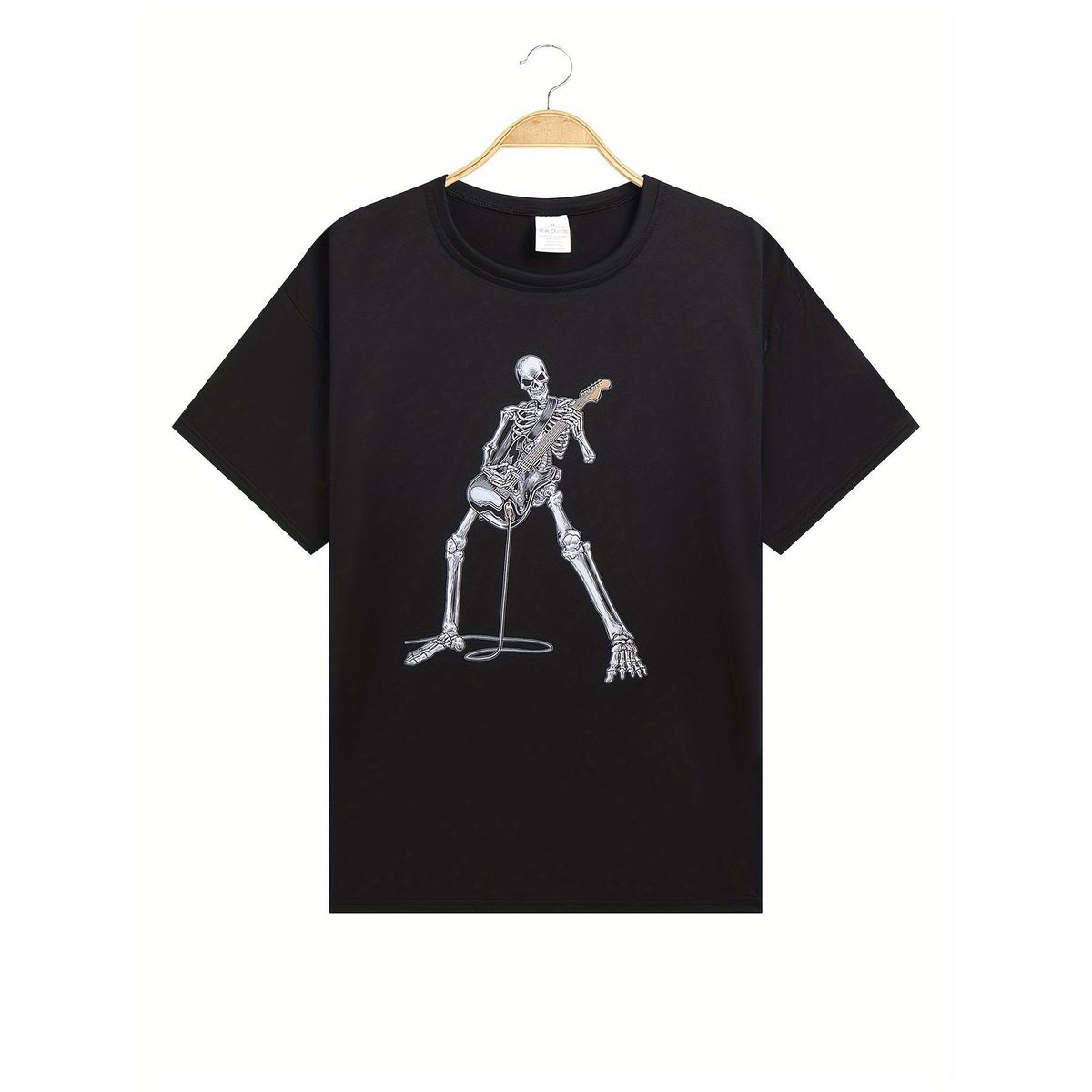 Camiseta Casual Manga Corta Para Hombre Con Diseño Guitarrista Esqueleto Alegre, Cuello Redondo, Ropa De Verano_viptrois.com