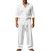 Men's Casual Breathable Long Sleeved Shirt And Loose Trousers Set Style Spring Cotton Linen Beach Wear_viptrois.com