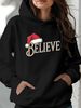 teediy Women'S Christmas Believe Santa Hat Hooded Sweatshirt - Red With Lettering & Snowflake Design, Cozy Long Sleeve Pocket Hoodie For Winter_viptrois.com