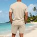 Men's Waffle Knit Short Sleeve T-Shirt & Shorts Set, Summer Casual Comfort Fit Loungewear, Breathable Polyester Two-Piece Outfit_viptrois.com