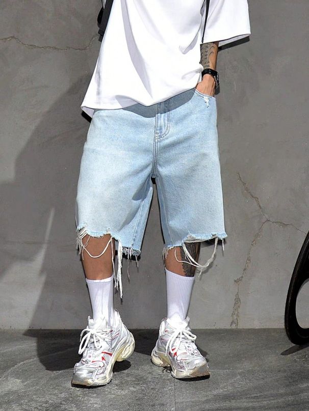 Cross-border Foreign Trade American Style Street Cool Denim For Men, Trendy Brand Loose Straight Five-point Shorts_viptrois.com