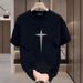 High Quality Pure Cotton Base Shirt With Brand Printing, Korean Versatile Half Trendy For Men, Round Neck Short Sleeved_viptrois.com