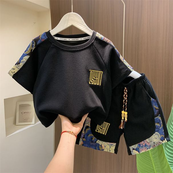 Mother & Kids Boys' Street Blasting Summer Clothes Children's Short Sleeved Suits 2024 New Baby Summer T Shirt Shorts Two Piece Suits_viptrois.com