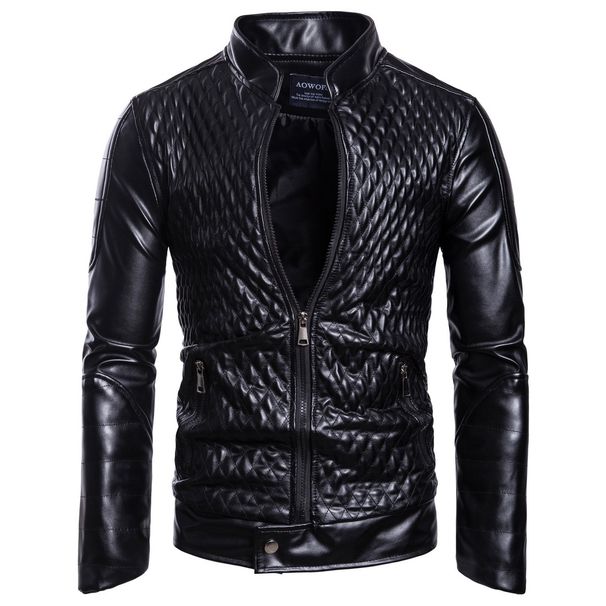 High-end Mens Solid Color Motorcycle New Arrival Men's Pu Leather Coat For Casual Wear Korean Style Slim Fit Leisure Jacket_viptrois.com