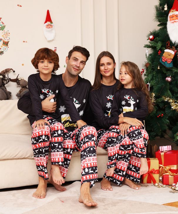 Christmas Letter Snowflake Fawn Christmas Family dress printed homewear pajamas_viptrois.com