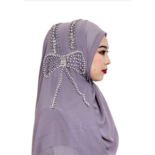 Women's Hijab Bow Beaded Ornament Headscarf Shawl Pearl Chiffon Hat Scarf Wrap Women's Headscarf_viptrois.com