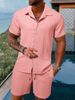 Men's Striped Lapel Shirt Shorts Trendy Casual Sports Suit_viptrois.com