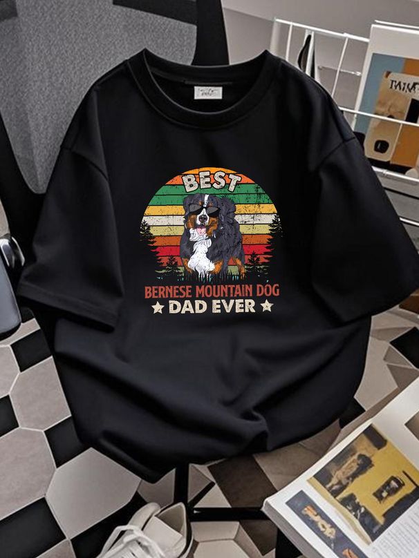 Mens Best Bernese Mountain Dog Dad Ever T Shirt S-4XL Summer Casual Comfortable Designer Clothes Fashion Top For Everyday Wear Unisex Versatile_viptrois.com