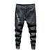 Men's clothing in stock 2024 ashion brand jeans straight men's slim trousers trendy youth mid-waist pants_viptrois.com