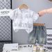 2025 Summer New Full Printed Foam Letter Short Sleeve Set, Boys' Baby Casual Cowboy Shorts Two Piece Set_viptrois.com