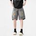 Men's Clothing High Street Ripped Denim Shorts Men's Loose Straight Washed Old Fashioned Versatile Sports Casual Shorts_viptrois.com