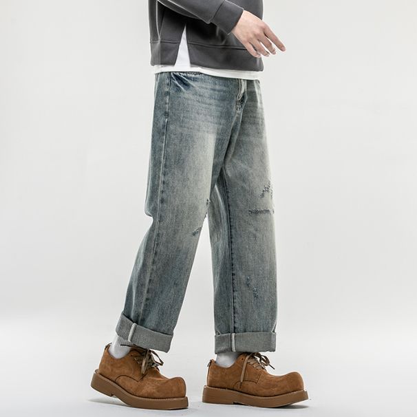 American Retro Spring Jeans, Men's Straight Harlan Loose Trendy Brand Washed Double Craft Middle Waist Youth Large Size K11 Denim_viptrois.com