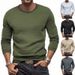 Men's Slim-Fit Long-Sleeve T-Shirt – Textured Micro-Check Crewneck Base Layer (220GSM Polyester) – Solid Color Casual Tee (S-XXXL)_viptrois.com