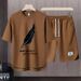 Men's Clothing 2024 Waffle Casual Summer Suit Men's Loose Teen Short sleeved T shirt Shorts Handsome Two piece Suit_viptrois.com