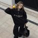Oversized Letter Print Sweatshirt & Jogger Set - Unisex Streetwear Lounge Two-Piece, Drop Shoulder Long Sleeve Hoodie With Matching Drawstring Pants_viptrois.com