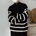 Pure Half-Zip Collar For Men, Autumn And Winter Striped Base Shirt, Hong Kong Style Trendy Brand Casual Knitted Sweater Top_viptrois.com