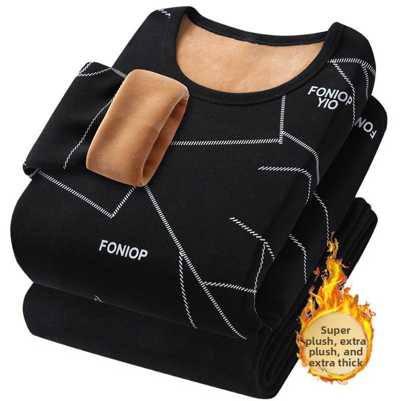 Winter Thermal Underwear Set Men's German Velvet Velvet Thickened Long Johns Bottoming Shirt_viptrois.com
