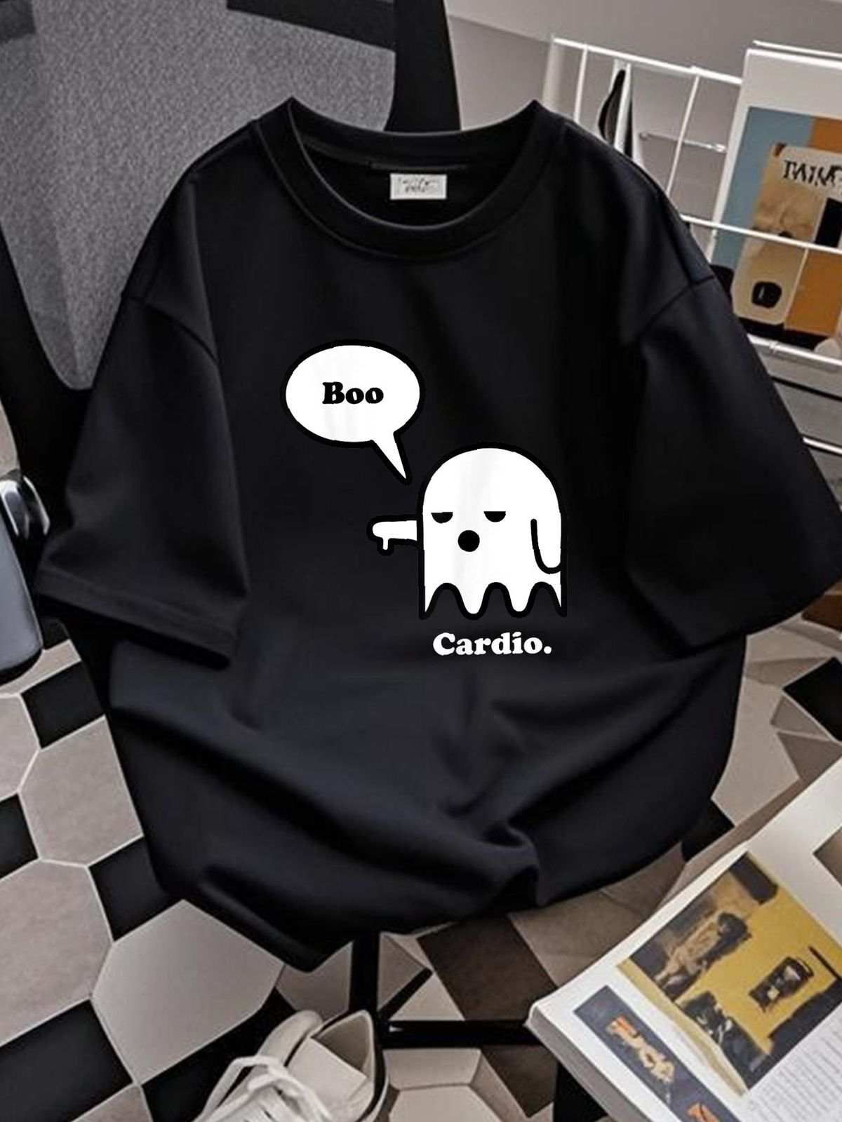 Hate Cardio, Halloween Ghost Boo, Funny Workout Gym Shirt T-Shirt Stretched Comfortable Print Round Neck Short Sleeve Versatile Summer Slightly Streetwear Stylish Women Graphic Soft Female Top For Everyday Wear Designer Clothes Unisex_viptrois.com