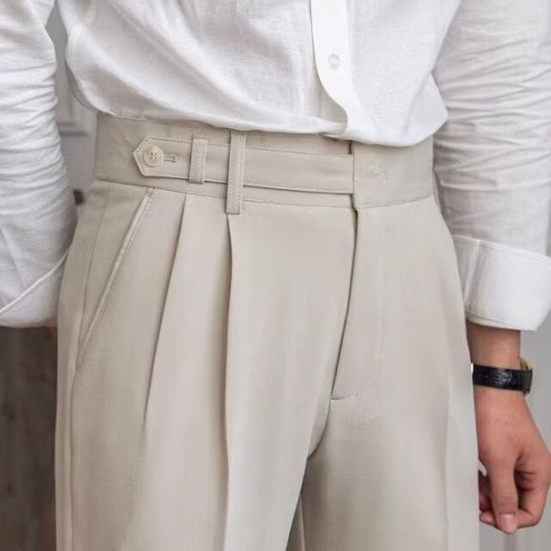 Men's Clothing High Waist Suit Pants Men Autumn Business Straight Paris Buckle Casual Pants Drape Free Ironing All Match Naples Suit Pants_viptrois.com