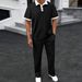Men's Summer Collection Jacquard Lapel Two-Tone Polo Shirt Short-Sleeved & Long Pants Set European & American Style_viptrois.com
