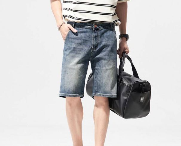Men's Thin Light Blue Jeans Shorts High-End Jeans Men's Loose Straight Pants _viptrois.com