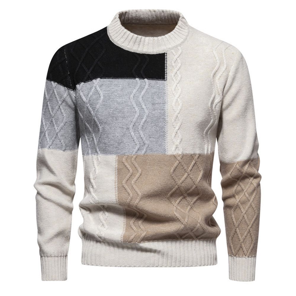 2026 High Quality Fashion Knitwear Pullovers Men Polyester Round Collar Color Mixing Long Sleeve Casual Slim Sweater_viptrois.com