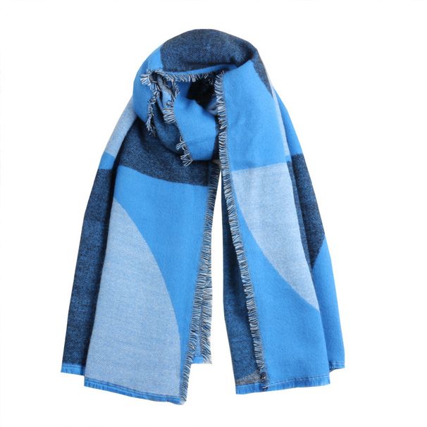 Women's Scarves Blue Semicircle Geometric Color Matching Student Imitation Cashmere Thick Scarf Autumn And Winter Women's Large Shawl Dual Purpose_viptrois.com