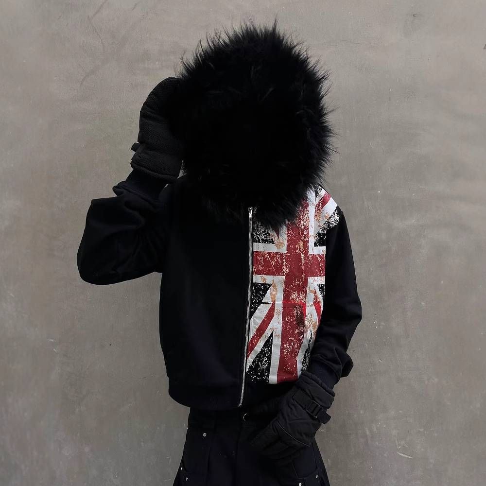 Y2K Retro Streetwear Hoodie With Faux Fur Collar & Digital Print - Oversized Pullover Sweatshirt For Men & Women, Unisex Fashion For Urban Style_viptrois.com