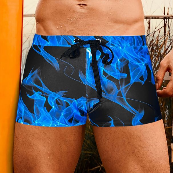 Men's Boxer Flame Pattern Quick Drying Fashion Sports Simple Swimming Cross Border Beach Pants_viptrois.com